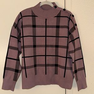 TAHARI Mock Neck Window Pane Sweater
